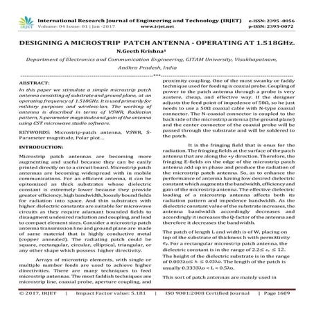 Designing a microstrip  patch antenna - operating at 1.518Ghz.
