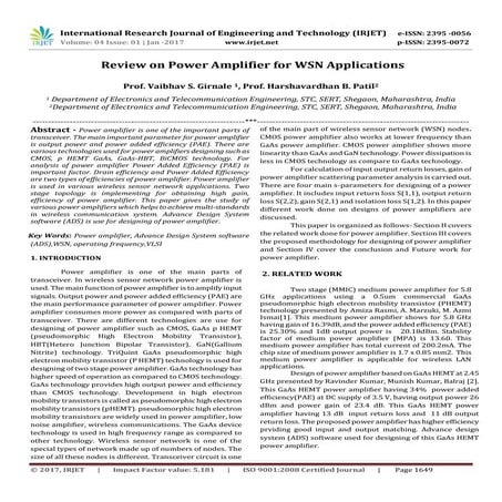 Review on Power Amplifier for WSN Applications