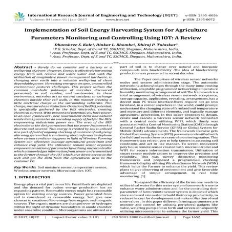 Implementation of soil energy harvesting system for agriculture parameters mo...