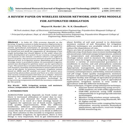 A Review paper on wireless sensor network and GPRS module for automated irrig...