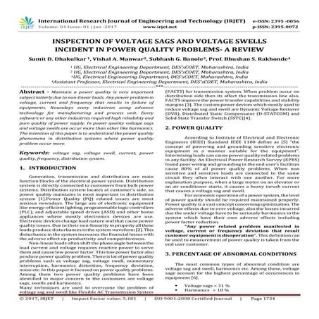 Inspection of voltage sags and voltage swells incident in power quality probl...