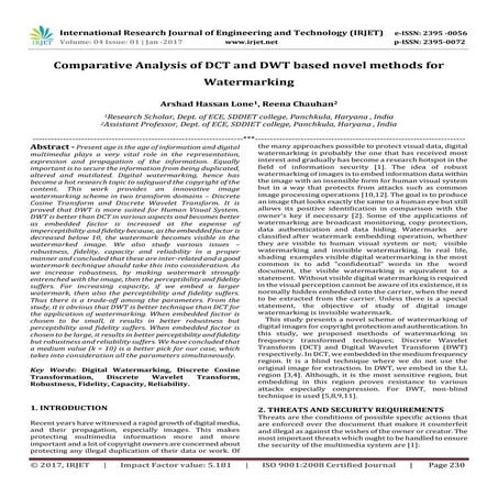 Comparative Analysis of DCT and DWT based novel methods for Watermarking