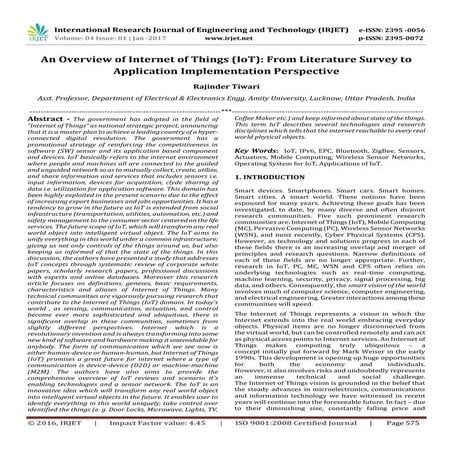 An Overview of Internet of Things (IoT): From Literature Survey to Applicatio...