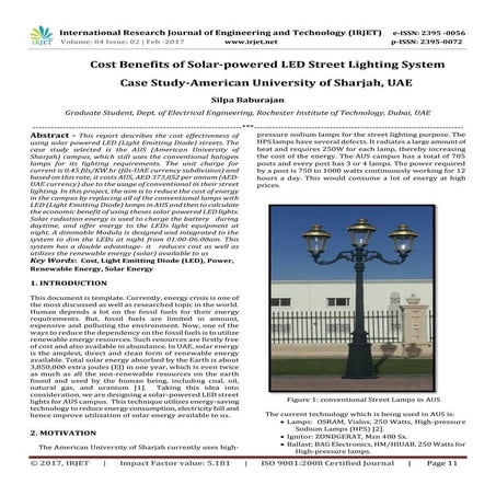Cost Benefits of Solar-powered LED Street Lighting System Case Study-American...