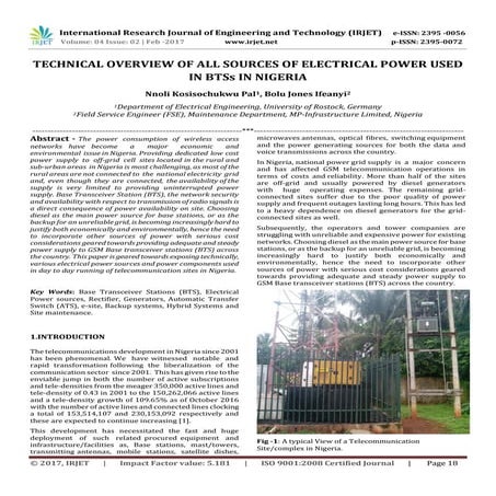 Technical overview of all sources of Electrical Power used in BTSs in Nigeria
