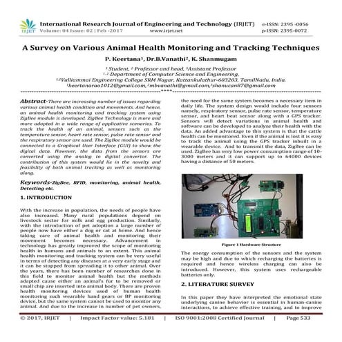 A Survey on Various Animal Health Monitoring and Tracking Techniques