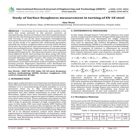 Study of Surface Roughness measurement in turning of EN 18 steel