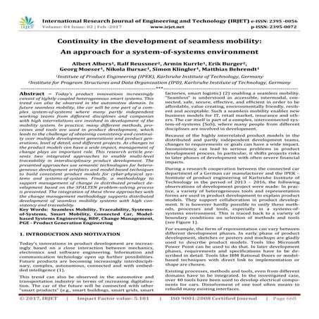 Continuity in the development of seamless mobility: An approach for a system-...