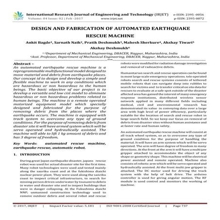 Design and fabrication of automated earthquake rescue machine
