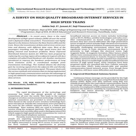 A survey on high quality broadband internet services in high speed trains