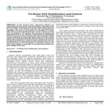 Tri-Rotor UAV Stabilisation and Control