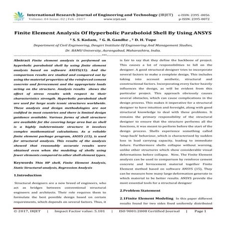 Finite Element Analysis Of Hyperbolic Paraboloid Shell By Using ANSYS