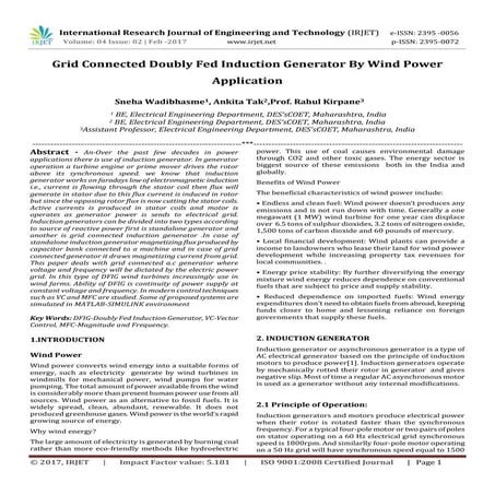 Grid Connected Doubly Fed Induction Generator By Wind Power Application