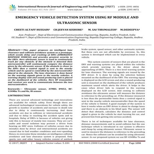 Emergency vehicle detection system using rf module and ultrasonic sensor