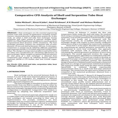 Comparative CFD Analysis of Shell and Serpentine Tube Heat Exchanger
