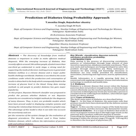 Prediction of Diabetes using Probability Approach