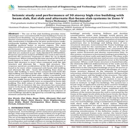 Seismic study and performance of 30 storey high rise building with beam slab,...