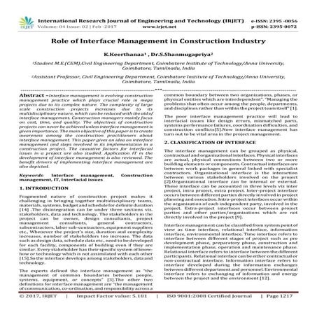 Role of Interface Management in Construction Industry