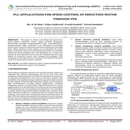 PLC Applications for speed control of induction motor through VFD
