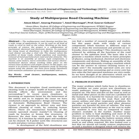 Study of Multipurpose Road Cleaning Machine