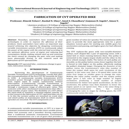 Fabrication of CVT operated bike