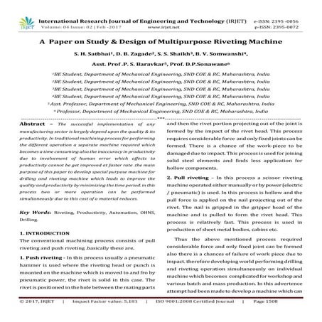 A  Paper on Study & Design of Multipurpose Riveting Machine