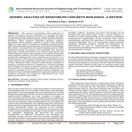 Seismic analysis of reinforced concrete buildings -A Review