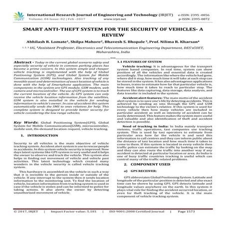 Smart anti-theft system for the security of vehicles- A Review