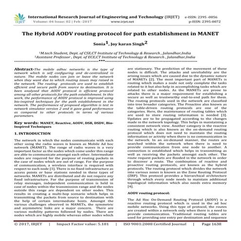 The Hybrid AODV routing protocol for path establishment in MANET