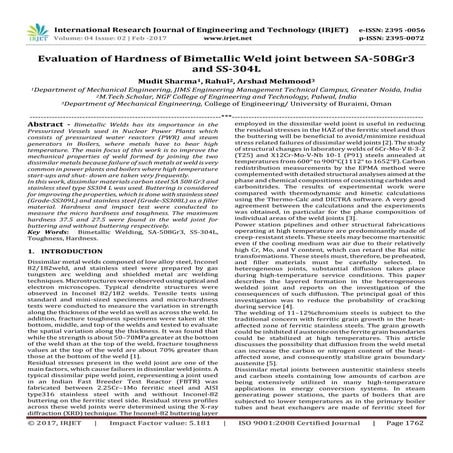 Evaluation of Hardness of Bimetallic Weld joint between SA-508Gr3 and SS-304L