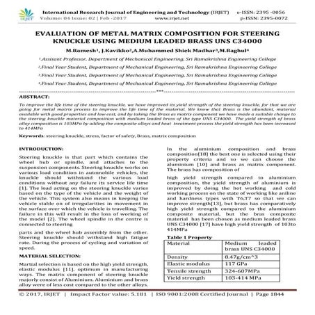 Evaluation of metal matrix composition for steering knuckle using medium lead...