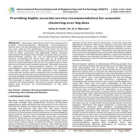 Providing highly accurate service recommendation for semantic clustering over...