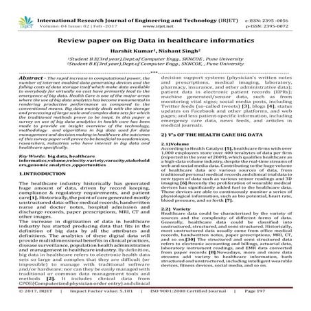 Review paper on Big Data in healthcare informatics