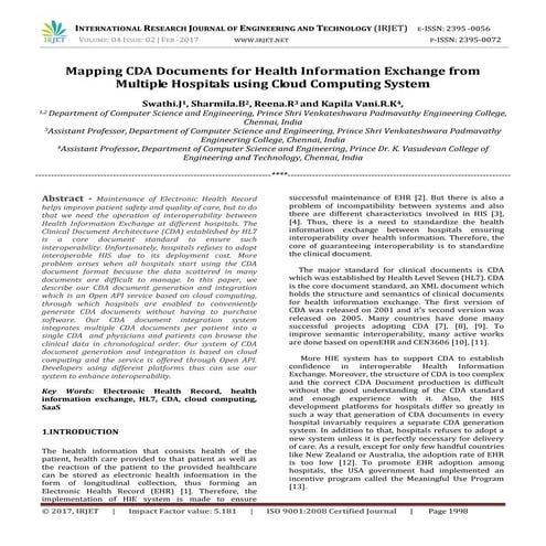 Mapping CDA Documents for Health Information Exchange from Multiple Hospitals...