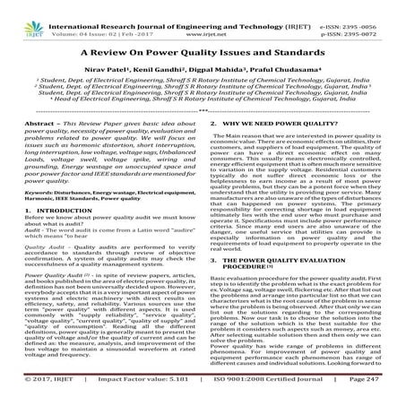 A Review On Power Quality Issues and Standards