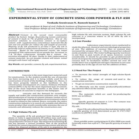 Experimental Study on Concrete using Fly Ash and Coconut Coir Fiber | PDF