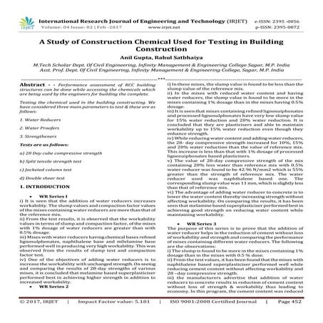 A Study of Construction Chemical Used for Testing in Building ...