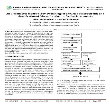 An E-commerce feedback review mining for a trusted seller’s profile and class...
