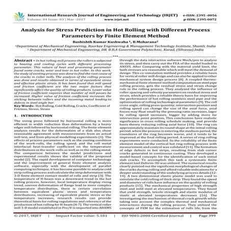 Analysis for Stress Prediction in Hot Rolling with Different Process Paramete...