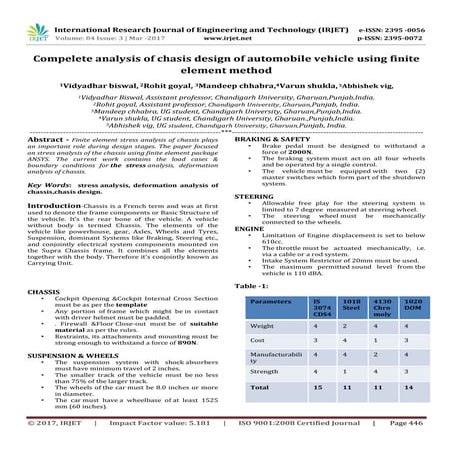 Compelete analysis of chasis design of automobile vehicle using finite elemen...