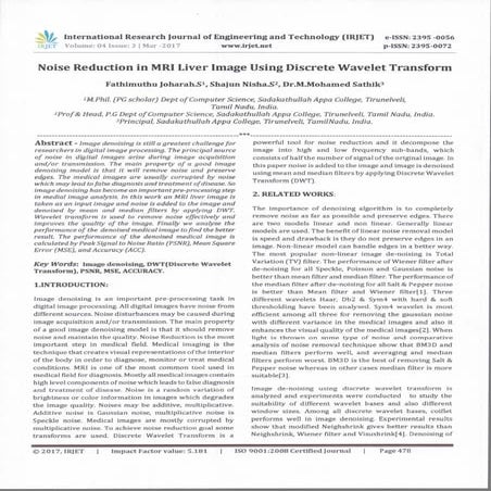 Noise Reduction in MRI Liver Image Using Discrete Wavelet Transform