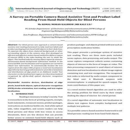 A Survey on Portable Camera-Based Assistive Text and Product Label Reading Fr...