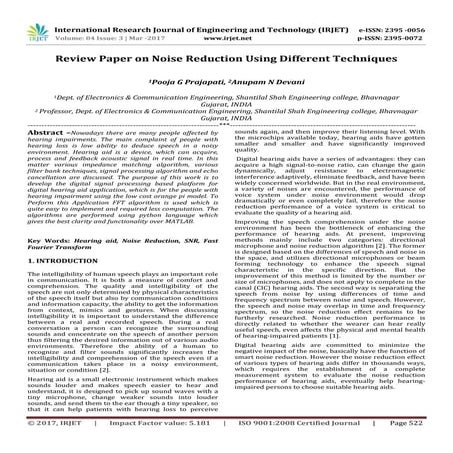 Review Paper on Noise Reduction Using Different Techniques