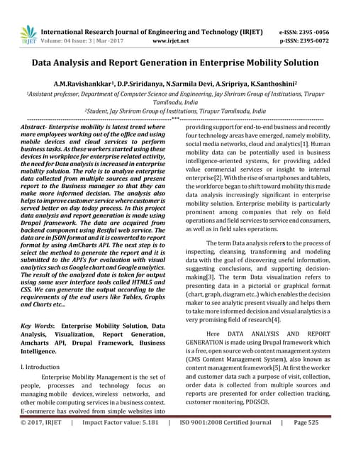 Data Analysis and Report Generation in Enterprise Mobility Solution 