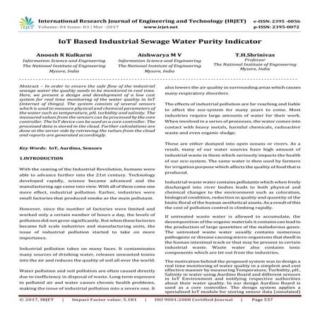 IoT Based Industrial Sewage Water Purity Indicator