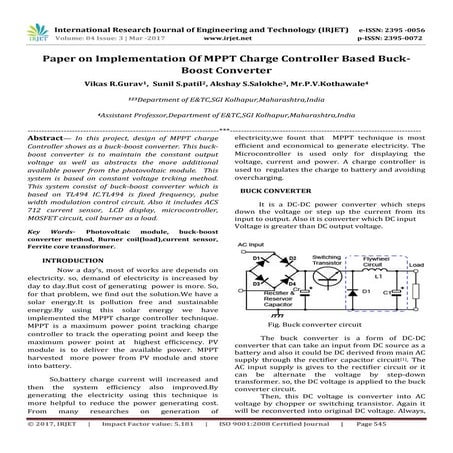 Paper on Implementation Of MPPT Charge Controller Based Buck-Boost Converter