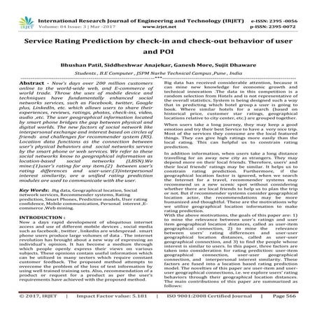 Service Rating Prediction by check-in and check-out behavior of user and POI