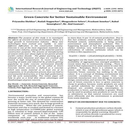 Green Concrete for better Sustainable Environment | PDF