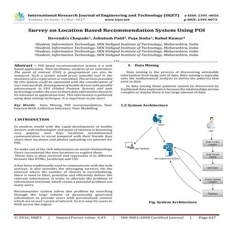 Survey on Location Based Recommendation System Using POI