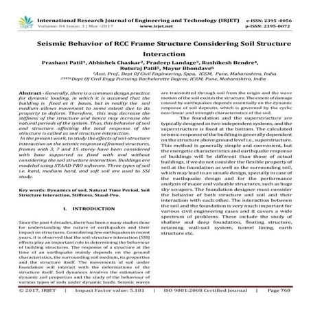 Seismic Behavior of RCC Frame Structure Considering Soil Structure Interaction